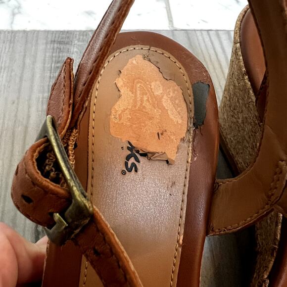 Clarks Pitch Cocoa Wedge Sandal Womens Size 9M Tan Leather Platform Comfort Shoe - Picture 5 of 9